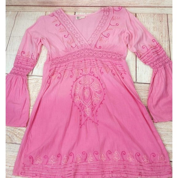 Embroidery Pink Summer Tunic Women's Shirt Tunic Top Dress Kurta 100% Cotton L - Picture 2 of 16